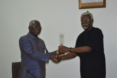 ICPC Chairman, Mr. Ekpo Nta presenting a plaque to NACC Chairman, Rev. Massi Gams during the courtesy visit