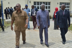 (L-R) Secretary to the Commission, Dr. Elvis Oglafa, NACC Chairman, Rev. Massi Gams, and Deputy Provost, ACAN, Mr. Mathew Ameh during a tour of the Anti-Corruption Academy of Nigeria (ACAN)