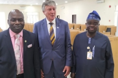 The Chairman of the Independent Corrupt Practices and Other Related Offences Commission (ICPC), Prof. Bolaji Owasanoye, SAN, OFR (left); the Dean and Executive Secretary of the International Anti-Corruption Academy (IACA), Thomas Stelzer and the Provost of the Anti-Corruption Academy of Nigeria (ACAN), Prof. Tunde Babawale, during the inspection of the facilities in the academy