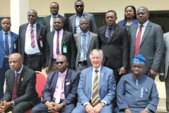The Dean and Executive Secretary of the International Anti-Corruption Academy, Thomas Stelzer (second from the right on the front row) with the Chairman of the Independent Corrupt Practices and Other Related Offences Commission (ICPC), Prof. Bolaji Owasanoye, SAN, OFR (second from the left), in a group photograph with officials of the Anti-Corruption Academy of Nigeria (ACAN)