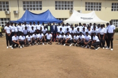 Chairman of ICPC, Dr. Musa Adamu Aliyu, SAN  with some of the cadets in a grop photograph 