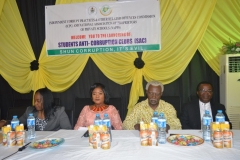 [L-R] Assistant Director, Education Department of ICPC, Azuka Ogugua, National President, National Association of Proprietors of Private Schools (NAPPS), Sally Adukwu Bolujoko, Former ICPC Chairman, Ekpo Nta, Council Member, North-Central Zone of NAPPS, Charles Umekwe, at the event