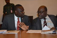 ICPC Chairman, Prof. Bolaji Owasanoye (R) and Secretary to the EFCC, Mr. Olanipekun Olukoyede (L) discussing at the event