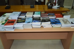 A display of the books donated to ICPC's Academy by UNODC