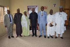 ICPC Chairman, Ekpo Nta, Secretary to the Commission, Elvis Oglafa and Board Member, Alhaji Bako Abdullahi in a group photograph with the Senate Committee Members
