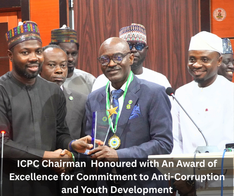ICPC Chairman  Honoured with An Award of Excellence for Commitment to Anti-Corruption and Youth Development