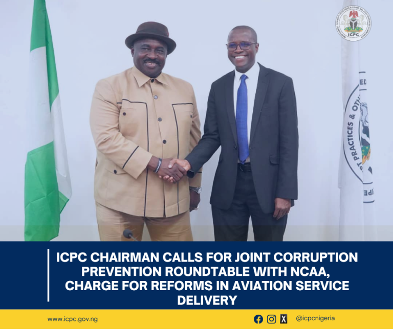ICPC Chairman Calls for Joint Corruption Prevention Roundtable with NCAA, Charge for Reforms in Aviation Service Delivery