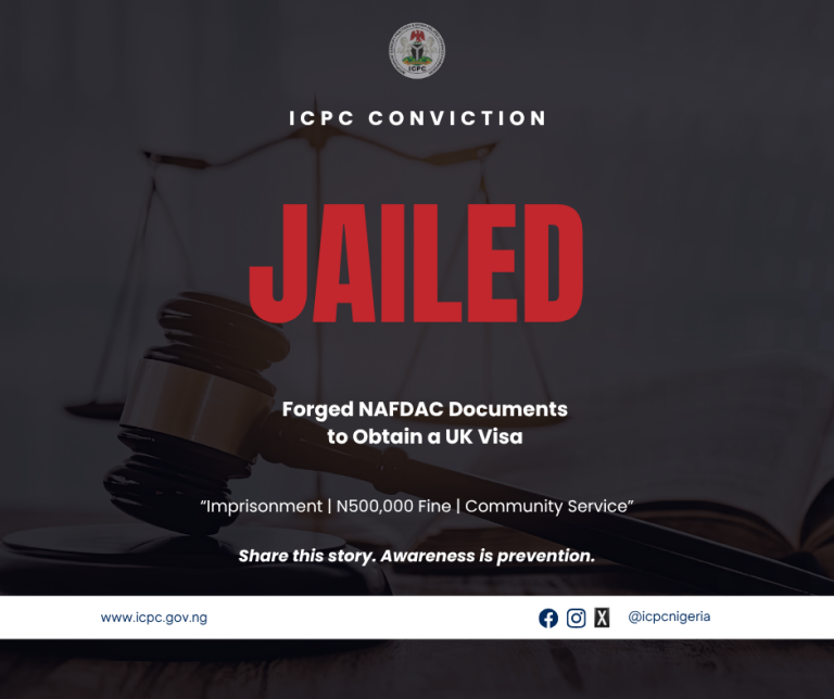 ICPC: Woman Jailed for Forging NAFDAC Employment Letter to Obtain UK Visa