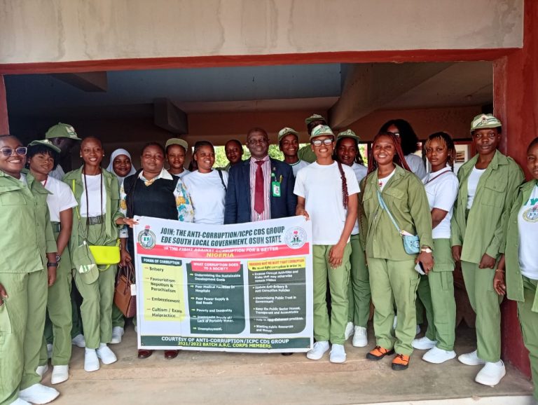 Integrity Ambassadors Rise as ICPC Osun Sows Anti-Corruption Seed in Ede South NYSC Community Development Service Group